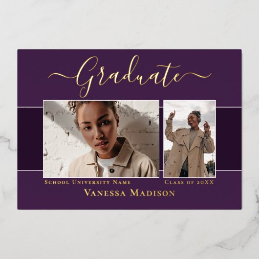 Moderne Elegante Foto Foil Abschluss Ankündigung (Vorderseite)