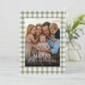 Moderne elegante Foto Frohe Weihnachten Gingham (Stehend Vorderseite)