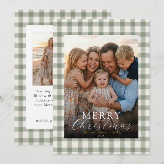 Moderne elegante Foto Frohe Weihnachten Gingham (Vorne/Hinten)