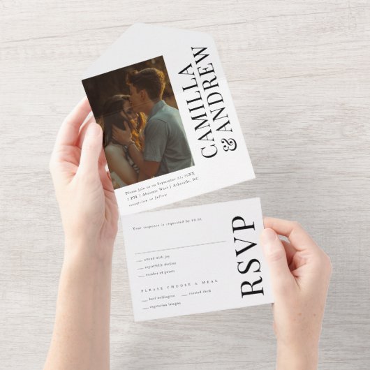 Moderne, elegante Foto Hochzeit All In One Einladung (Abreißen)