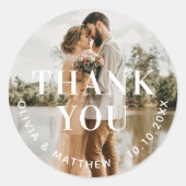 Moderne, elegante Foto Hochzeit danke Runder Aufkleber (Vorderseite)