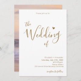 Moderne, elegante Foto-Hochzeit mit Goldenen Drehb Einladung