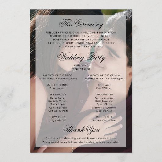 Moderne, elegante Foto Hochzeit Programm (Rückseite)