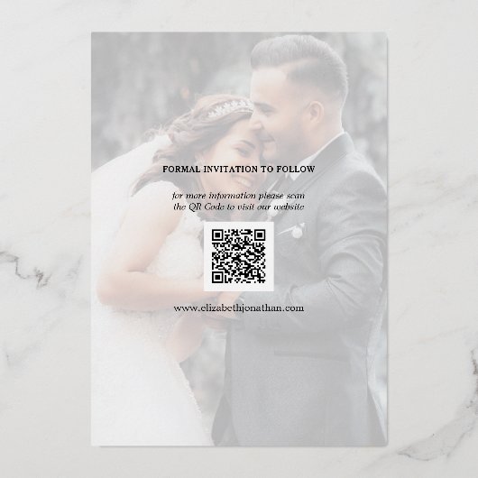 Moderne, elegante Foto-Hochzeit spart das Datum Folieneinladung (Rückseite)