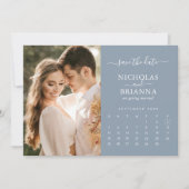 Moderne Elegante Foto Kalender Dusty Blue Wedding Save The Date (Vorderseite)