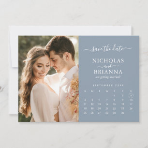 Moderne Elegante Foto Kalender Dusty Blue Wedding Save The Date