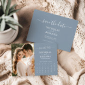 Moderne Elegante Foto Kalender Dusty Blue Wedding Save The Date