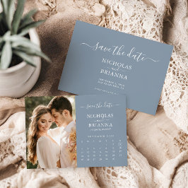 Moderne Elegante Foto Kalender Dusty Blue Wedding Save The Date
