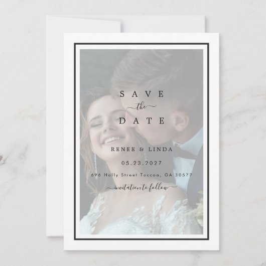 Moderne, elegante Foto-Overlay-Funktion Save The Date (Vorderseite)