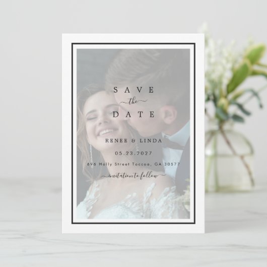 Moderne, elegante Foto-Overlay-Funktion Save The Date (Stehend Vorderseite)
