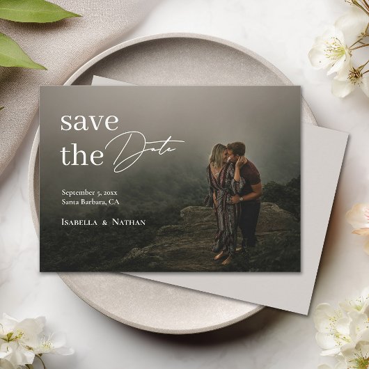 Moderne elegante Foto-Script-Overlay-Hochzeit Save The Date