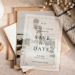 Moderne elegante Fotobordüre Hochzeit Termin merke Pergament Einladungen