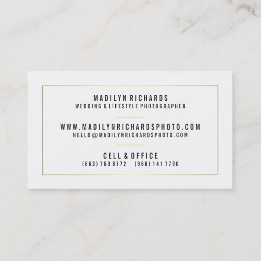 Moderne, elegante Fotografie mit weißen schicken G Visitenkarte (Rückseite)