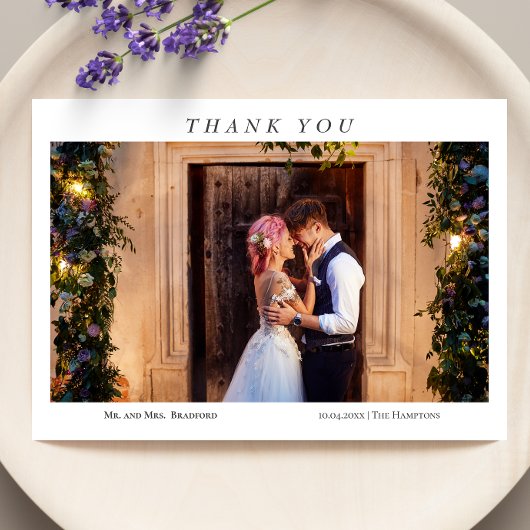 Moderne elegante Fotos Typografie-Nachricht Hochze Dankeskarte