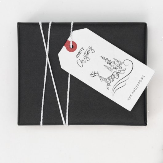 Moderne Elegante Frohe Weihnachtsbaum und Rentier Geschenkanhänger