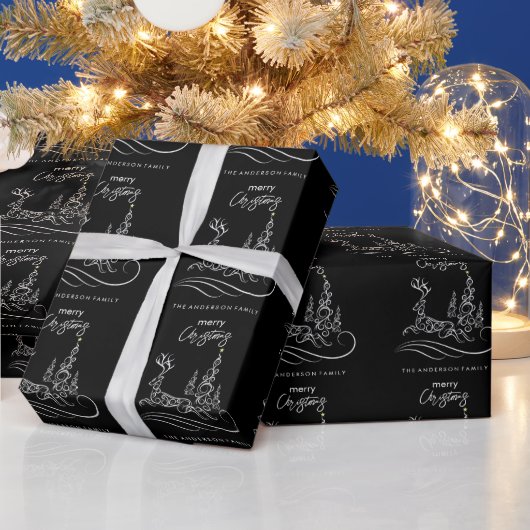 Moderne Elegante Frohe Weihnachtsbaum und Rentier Geschenkpapier (Feiertage)