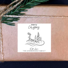 Moderne Elegante Frohe Weihnachtsbaum und Rentier Quadratischer Aufkleber