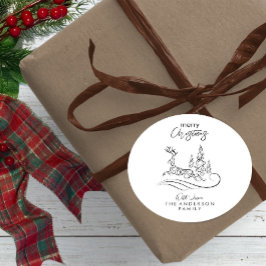 Moderne Elegante Frohe Weihnachtsbaum und Rentier Runder Aufkleber