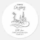 Moderne Elegante Frohe Weihnachtsbaum und Rentier Runder Aufkleber (Vorderseite)
