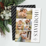 Moderne Elegante Fünf-Foto Collage Happy Holidays Feiertagskarte<br><div class="desc">Senden Sie stilvolle Urlaubssegmente mit diesen schönen 5-Foto-Collagen Weihnachtskarten! Sie verfügen über fünf Fotovorlagen auf dem links Kartenmaterial, mit eleganter, moderner Typografie auf der rechten Seite und lesen "Happy Holidays". Die Rückseite der Karte enthält einfache diagonale Streifen in Weiß auf schwarzem Hintergrund. Wenn Sie diese Karte in einer Farbe sehen...</div>