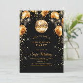 Moderne Elegante Geburtstagsparty Black Gold Einladung (Stehend Vorderseite)