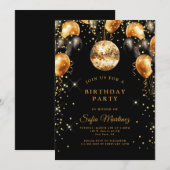 Moderne Elegante Geburtstagsparty Black Gold Einladung (Vorne/Hinten)