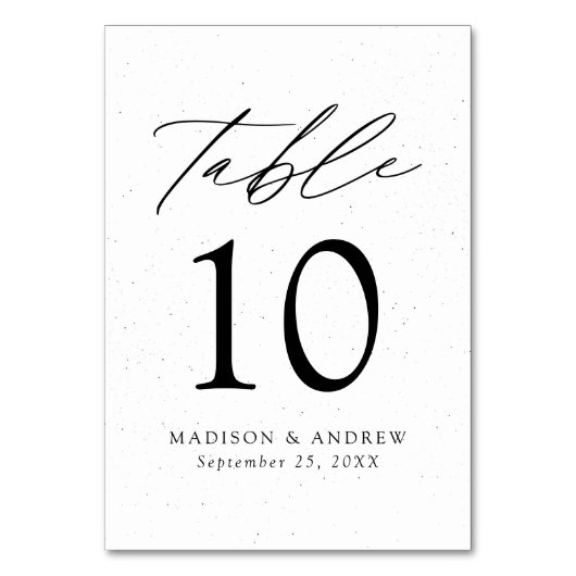 Moderne, elegante, geklatschte Schwarz-Weiß-Hochze Tischnummer (Rückseite)