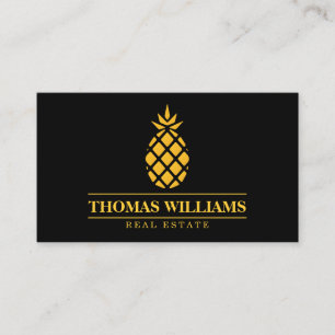 Moderne elegante gelbe Ananas-Logo auf Schwarz Visitenkarte