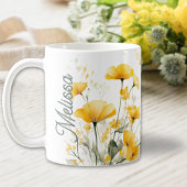 Moderne elegante gelbe Wasserfarbe Blumenschrift Kaffeetasse