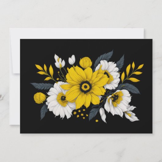 Moderne elegante, gelbe, weiße Bouquet Hochzeit Einladung (Rückseite)