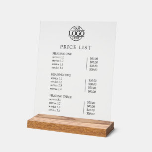 Moderne elegante Geschäftslogo-Service-Preisliste Acrylschild