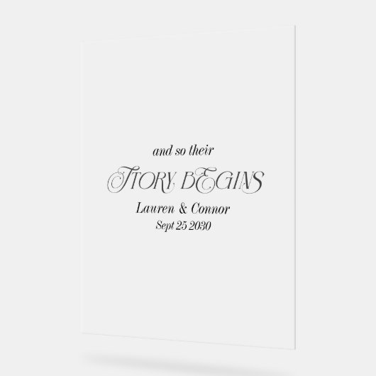 Moderne, elegante Geschichte beginnt Hochzeit Weiß Acrylschild (Winkel)