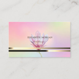 Moderne Elegante Gestreifte Magnolie Holografisch Visitenkarte