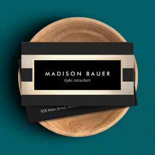 Moderne Elegante gestreifte Trendy Black Gold Foil Visitenkarte