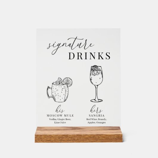 Moderne elegante Getränke aus Schwarz und Weiß Acrylschild (Vorderseite)