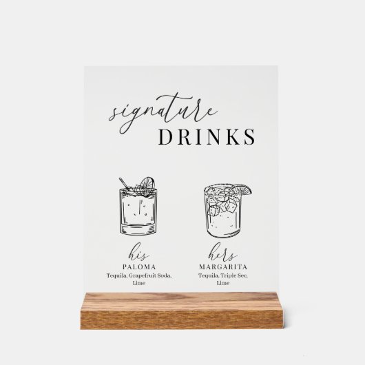 Moderne elegante Getränke aus Schwarz und Weiß Acrylschild (Vorderseite)