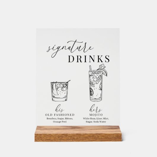 Moderne elegante Getränke aus Schwarz und Weiß Acrylschild (Vorderseite)