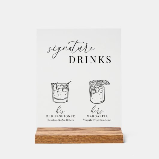 Moderne elegante Getränke aus Schwarz und Weiß Acrylschild (Vorderseite)