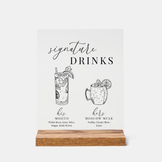 Moderne elegante Getränke aus Schwarz und Weiß Acrylschild (Vorderseite)