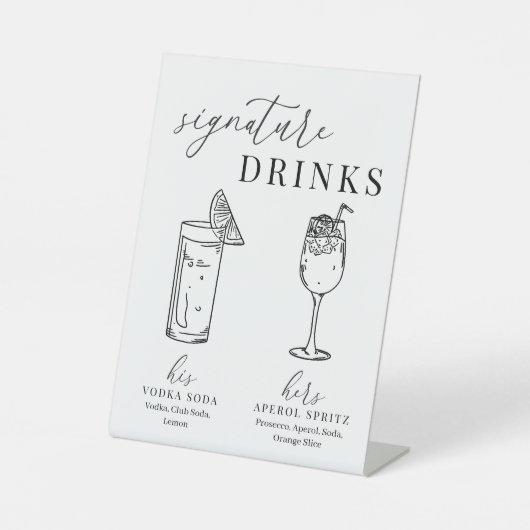 Moderne elegante Getränke aus Schwarz und Weiß Sockelschild (Vorderseite)