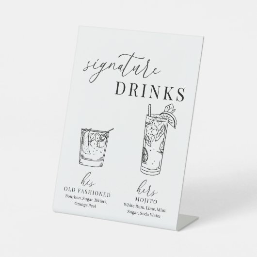 Moderne elegante Getränke aus Schwarz und Weiß Sockelschild (Vorderseite)