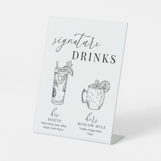 Moderne elegante Getränke aus Schwarz und Weiß Sockelschild (Vorderseite)