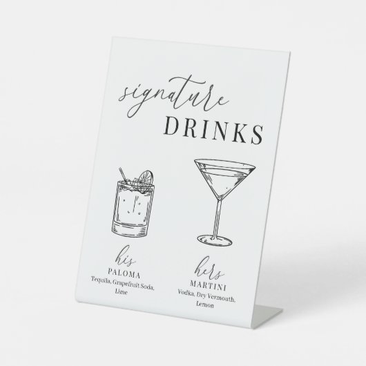 Moderne elegante Getränke aus Schwarz und Weiß Sockelschild (Vorderseite)