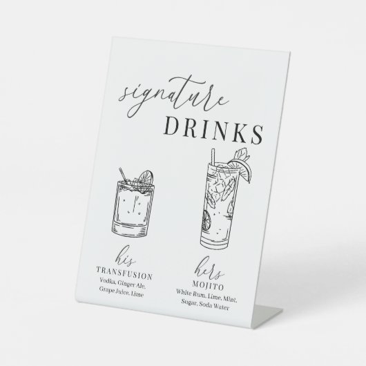 Moderne elegante Getränke aus Schwarz und Weiß Sockelschild (Vorderseite)