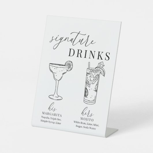 Moderne elegante Getränke aus Schwarz und Weiß Sockelschild (Vorderseite)