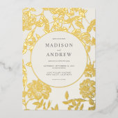 Moderne Elegante Gilded Floral Wedding Folieneinladung (Vorderseite)