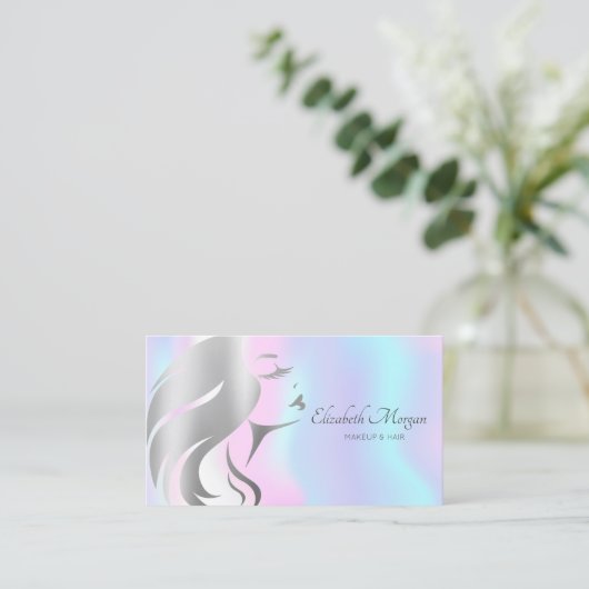Moderne Elegante Girl Face Silhouette Holographic Visitenkarte (Stehend Vorderseite)