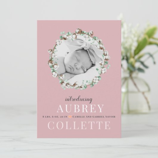 Moderne Elegante Girl Pink Foto Geburtserklärung (Stehend Vorderseite)