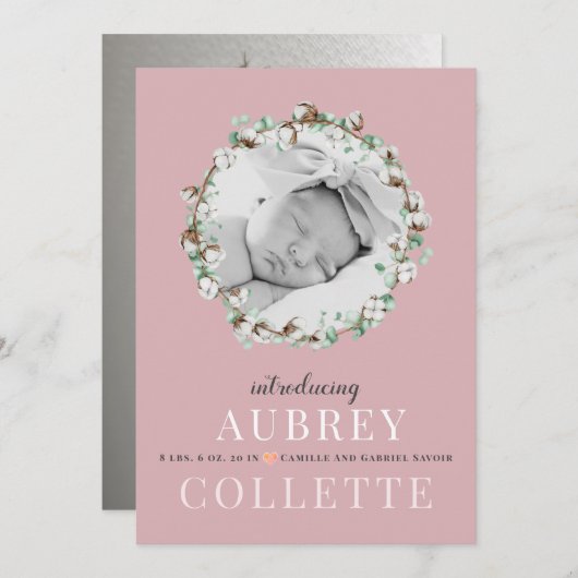 Moderne Elegante Girl Pink Foto Geburtserklärung (Vorne/Hinten)