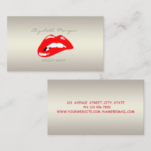 Moderne Elegante Girly Beruflich, Rote Lippen Visitenkarte (Vorne/Hinten)